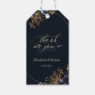 Elegant Navy Blue Flowers Thank You Gift Tags
