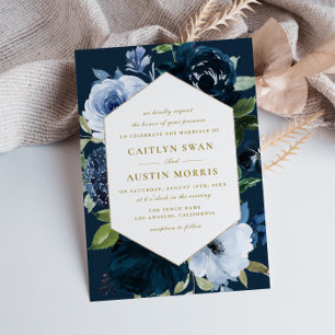 Elegant Navy blue flowers wedding Invitation