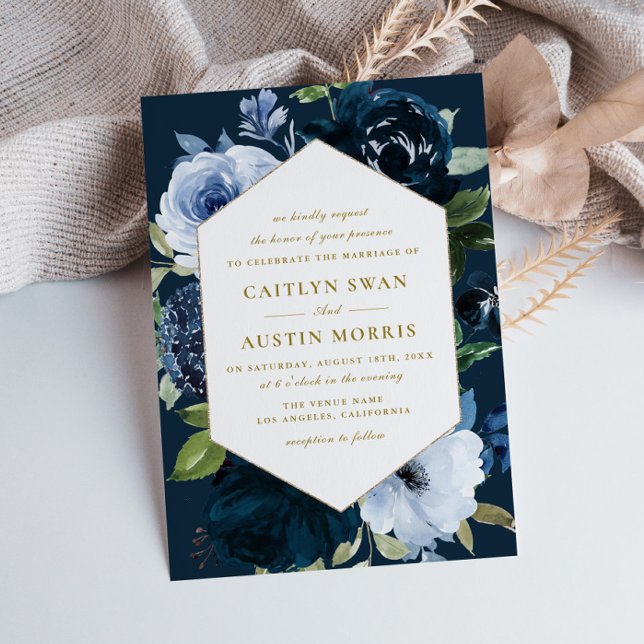 Elegant Navy blue flowers wedding Invitation (Creator Uploaded)