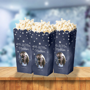 Elegant Navy Blue Foil & Diamond Wedding Popcorn Favour Box