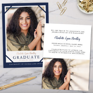Elegant Navy Blue Foil Graduation Announcement