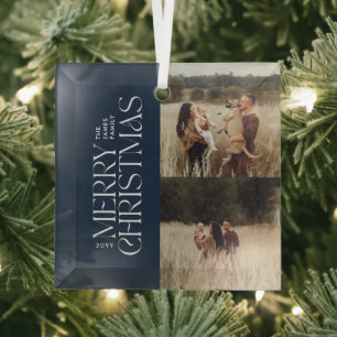 Elegant navy blue foliage modern minimal photo glass tree decoration