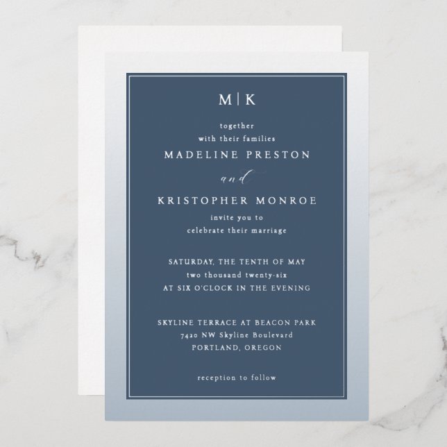 Elegant Navy Blue Formal Invitation (Front/Back)
