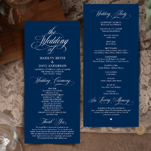 Elegant Navy Blue Formal Wedding Ceremony Programme