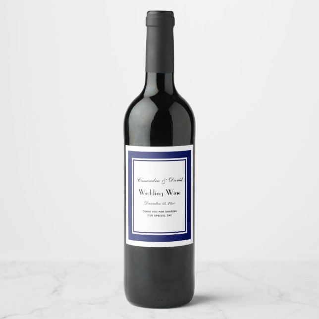 Elegant Navy Blue Framed #2 Wine Bottle Label (Front)