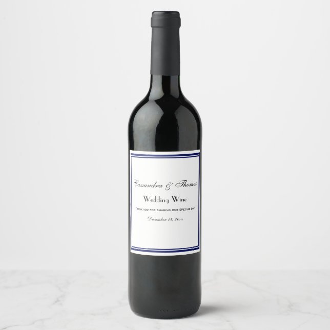 Elegant Navy Blue Framed H Wine Bottle Label (Front)