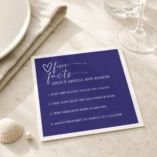 Elegant Navy Blue Fun Facts Wedding Napkin