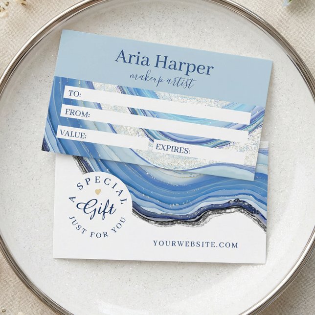 Elegant Navy & Blue Geode Gold Glitter Agate (Luxury Navy Blue Geode Agate Gift Certificate Card)