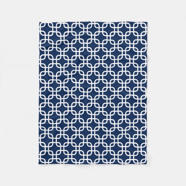 Elegant Navy Blue Geometric Links Fleece Blanket (Front)