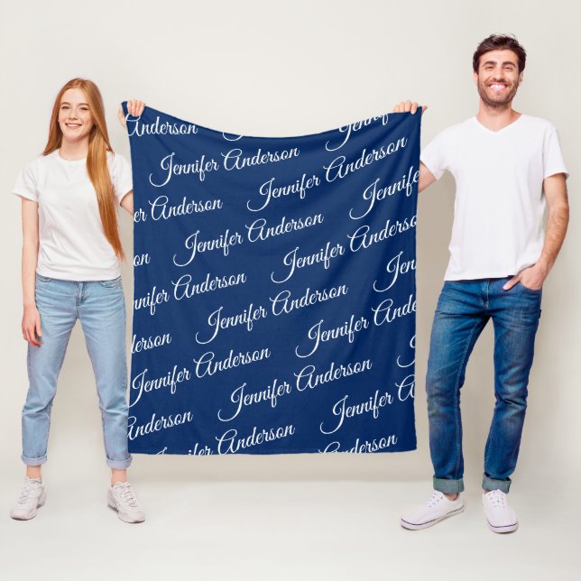 Elegant Navy Blue Gift Repeating Name Script Fleece Blanket (In Situ)