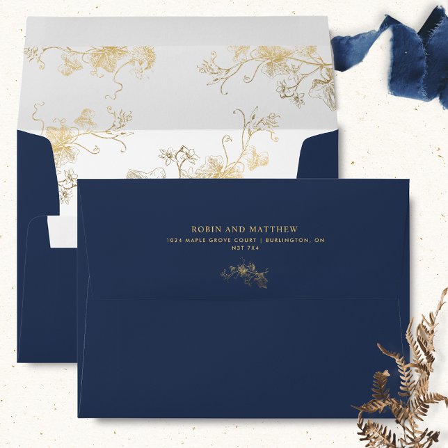 Elegant Navy Blue, Gilded Detail Wedding Envelope (Creator Uploaded)