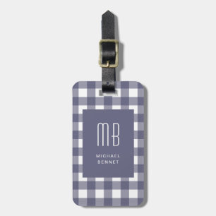 Elegant Navy Blue Gingham Monogram Luggage Tag