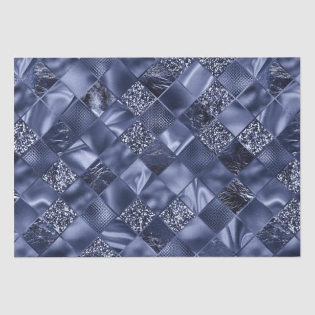 Elegant Navy Blue Glitter Diamond Lattice Pattern Tissue Paper (Front)