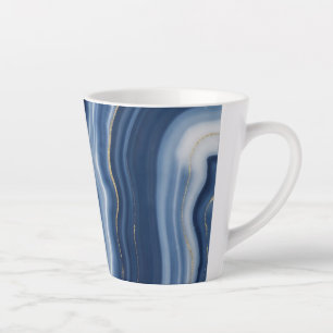 Elegant Navy Blue Gold Abstract Liquid Marble Latte Mug