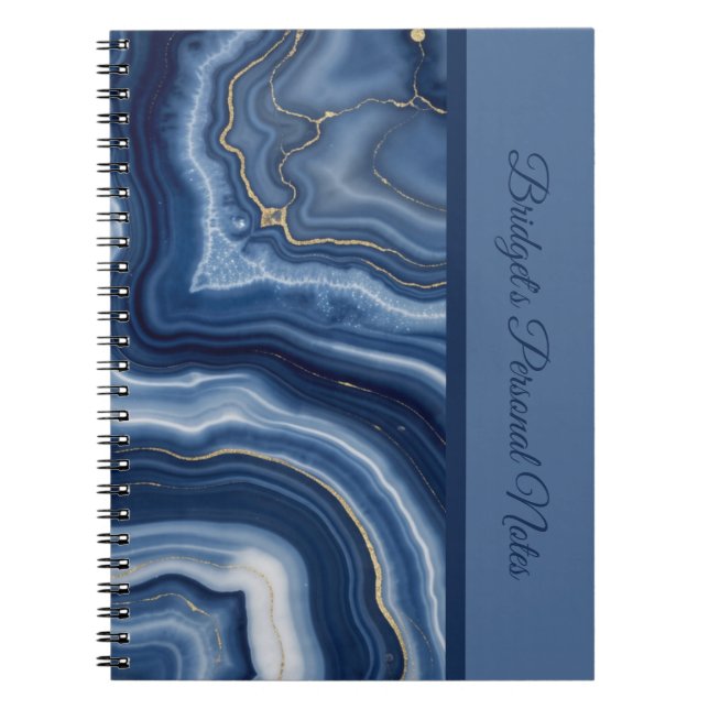 Elegant Navy Blue Gold Abstract Liquid Marble  Notebook (Front)