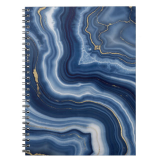 Elegant Navy Blue Gold Abstract Liquid Marble Notebook