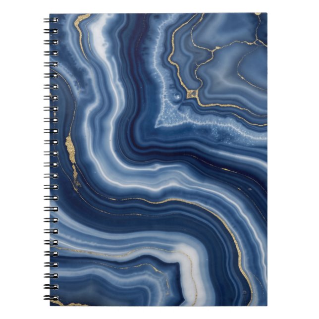 Elegant Navy Blue Gold Abstract Liquid Marble  Notebook (Front)