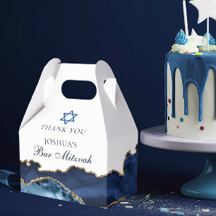 Elegant Navy Blue Gold Agate Bar Mitzvah Party Favour Box