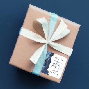 Elegant Navy Blue Gold Agate Bar Mitzvah Party Square Sticker