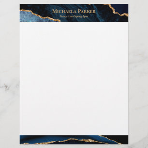 Elegant Navy Blue Gold Agate Business  Custom Letterhead