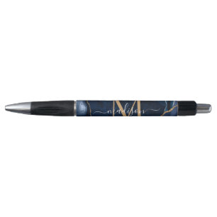 Elegant Navy Blue Gold Agate Geode Chic Monogram