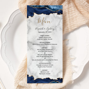 Elegant Navy Blue Gold Agate Marble Wedding Menu