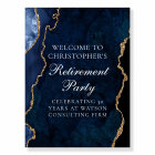 Elegant Navy Blue Gold Agate Retirement Party