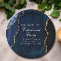 Elegant Navy Blue Gold Agate Retirement Party