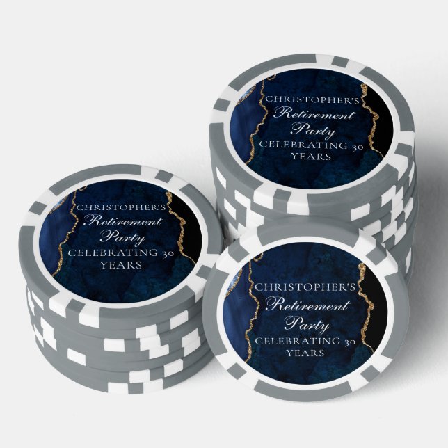 Elegant Navy Blue Gold Agate Retirement Party Poker Chips (Stack)