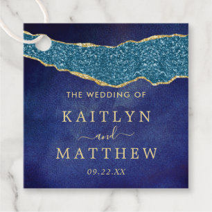 Elegant Navy Blue & Gold Agate Wedding Favour Tags