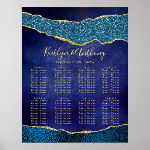 Elegant Navy Blue & Gold Agate Wedding Seating Poster