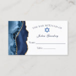 Elegant Navy Blue Gold Bar Mitzvah Place Card<br><div class="desc">Elegant navy blue and gold agate decorates the side of this modern Bar Mitzvah reception place card. Your son's name is written in beautiful cursive script under the Star of David. Perfect for a chic, stylish Jewish family celebrating their boy being called to the Torah. Customise these place cards by...</div>