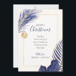 Elegant Navy Blue & Gold Beach Tropical Christmas Holiday Card<br><div class="desc">Nautical Boutique Co.'s elegant navy blue and gold holiday card features watercolor blue and gold tropical greenery and is accented with a pretty watercolor seashell. The text is whimsical hand-lettering paired with modern block typography. The green, gold, and creamy ivory are reminiscent of tropical holidays at the beach. Easily customise...</div>