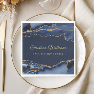 Elegant Navy Blue & Gold Birthday Party Decoration Napkin