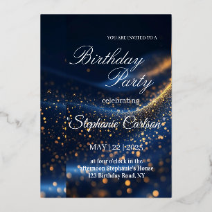 Elegant Navy Blue & Gold Birthday Party Invitation