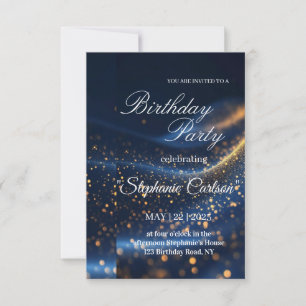Elegant Navy Blue & Gold Birthday Party Invitation