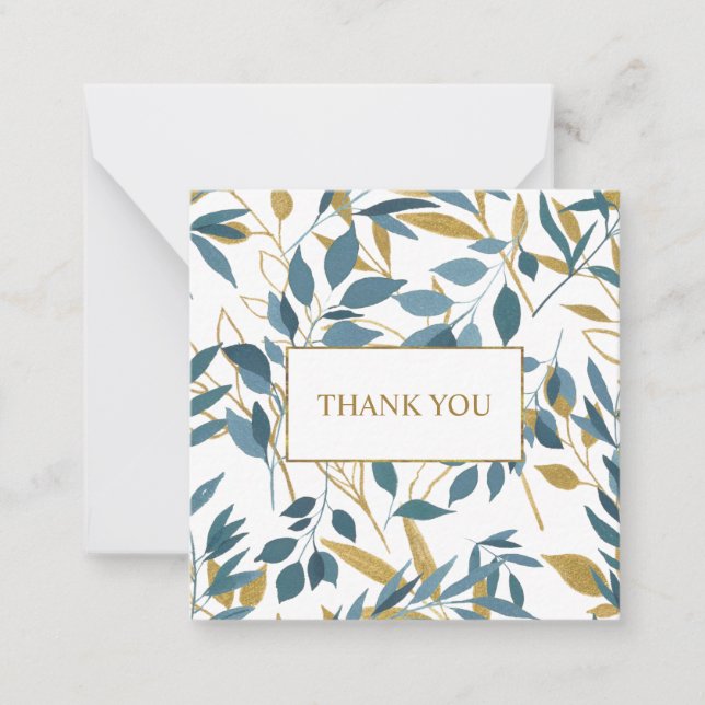 Elegant Navy Blue Gold Botanical chic "Thank you" Card (Front)