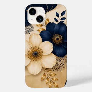 Elegant Navy Blue & Gold Botanical Floral Pattern Case-Mate iPhone 14 Case