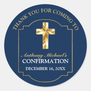 Elegant Navy Blue Gold Boys Confirmation Gift Tags
