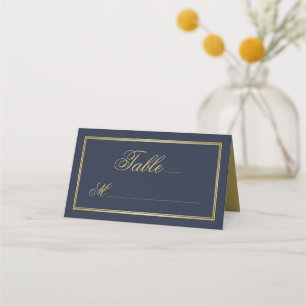 Elegant Navy Blue Gold Calligtraphy Wedding Place Card