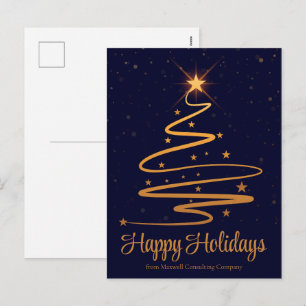 Elegant Navy Blue Gold Christmas Tree Holiday Postcard