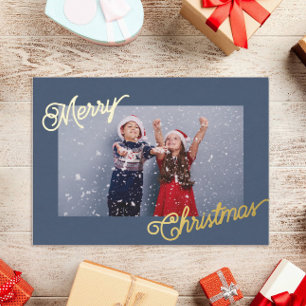    Elegant Navy Blue & Gold Custom Photo Christmas