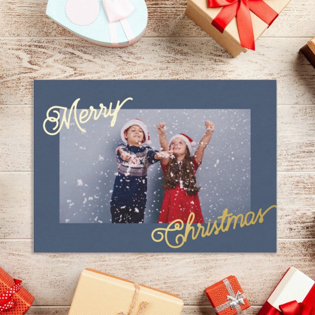    Elegant Navy Blue & Gold Custom Photo Christmas (Creator Uploaded)