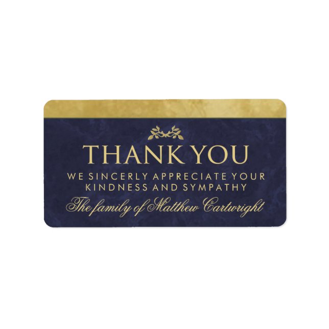 Elegant Navy Blue & Gold Family Thank You Message Label (Front)