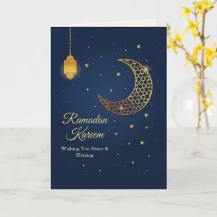 Elegant Navy Blue & Gold Filigree Ramadan Kareem Card