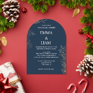 Elegant Navy Blue Gold Floral Arch Wedding Acrylic Invitations