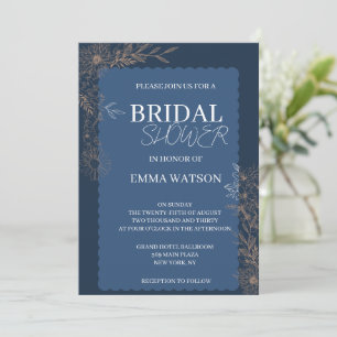 Elegant Navy Blue Gold Floral Bridal Shower Invitation