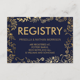 Elegant Navy Blue Gold Floral Gift Registry Enclosure Card