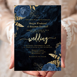 Elegant Navy Blue Gold Floral Wedding