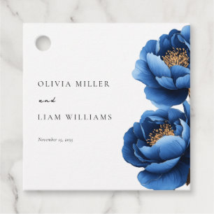 Elegant Navy Blue Gold Floral Wedding Favour Tags